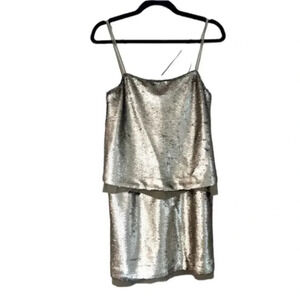 Banana Republic Champagne Sequin Silk Underlay Dress with Straps Size 2 NWT